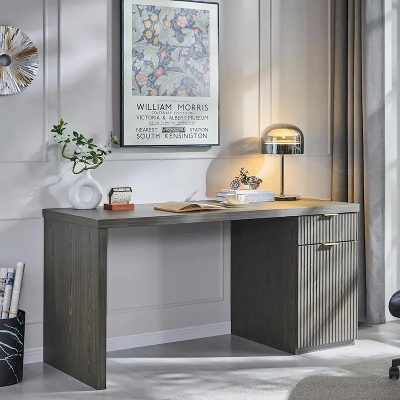 60-Inch Contemporary Executive Desk - Wooden Home Office & Fluted Computer Desk - image 18