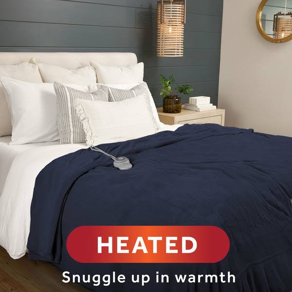 Sunbeam Microplush Electric Heated Blanket, Poseidon Blue, Queen - image 1