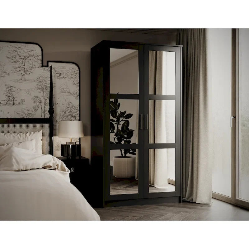 Palace Imports 100% Solid Wood 2-Door Urban Wardrobe Armoire with Solid and Mirrored Doors - image 18