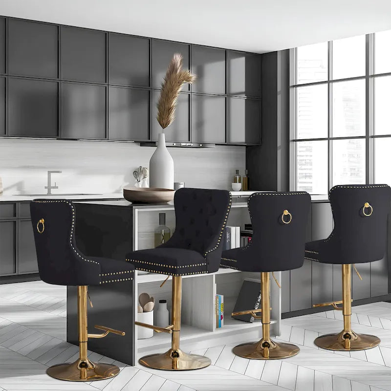 Contemporary Adjustable Thick Upholstered Swivel Counter Bar Stools - image 5