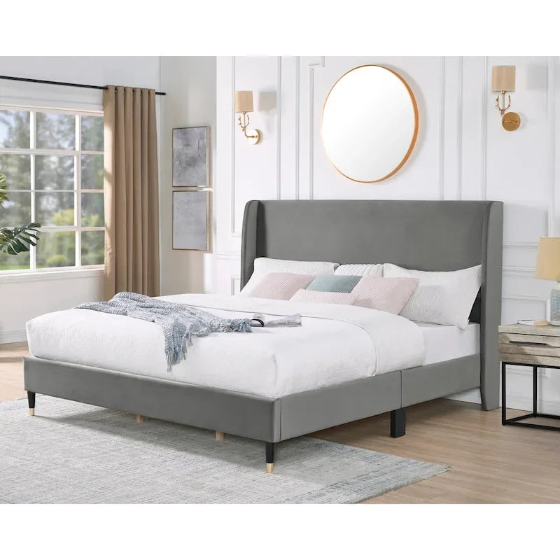 Roundhill Furniture Rozitta Upholstered Wingback Bed with Platform Design - image 3