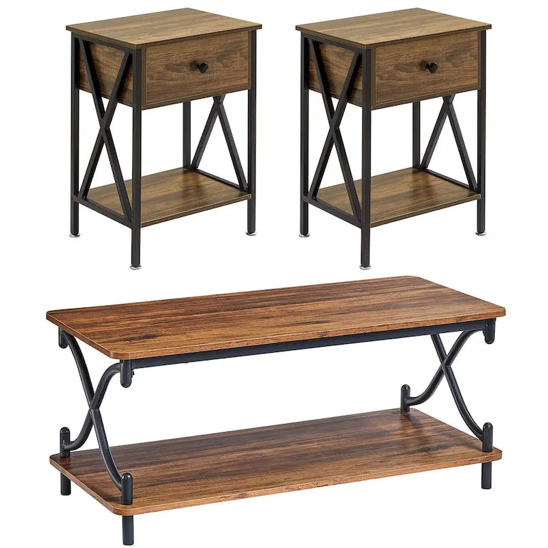 Javlergo Contemporary 3-Piece Living Room Coffee Table Set: Includes Wood Coffee Table and Two End Tables - image 17