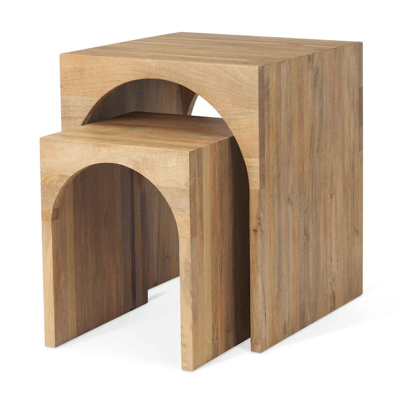 Chloe Set of 2 Light Brown Solid Wood Square Nesting Accent Tables - Dimensions: 20L x 20W x 24H - image 1