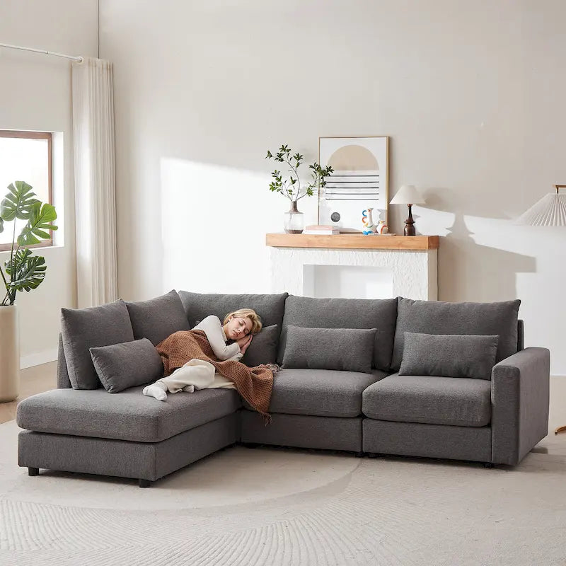 100.2 Linen L-Shaped Sectional Sofa Set with Ottoman and Lumbar Pillows - image 1