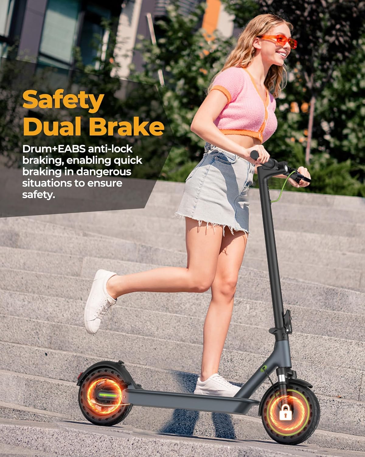 Electric Scooter - 8.5" Solid Tires, 350W Motor, Up to 19 MPH and 21-23 Miles Long-Range Portable Foldable Commuting Scooter for Adults with Double Braking System and App - image 22