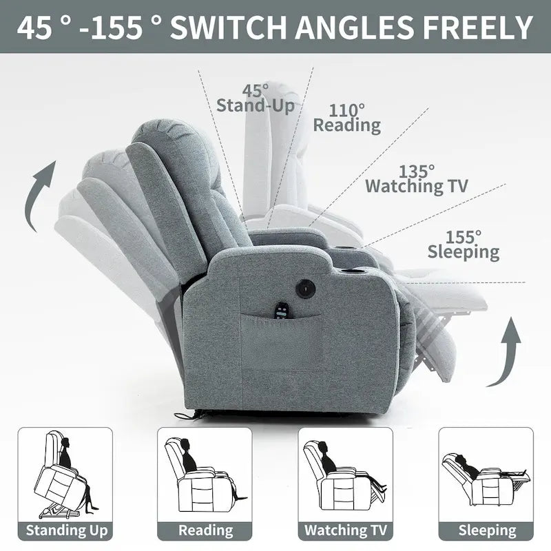 Lazy Boy Power Lift Recliner Chair, Modern Single Motor Massage Sofa Chair with Lumbar Heating, USB Charging Port, Cup Holders - image 28