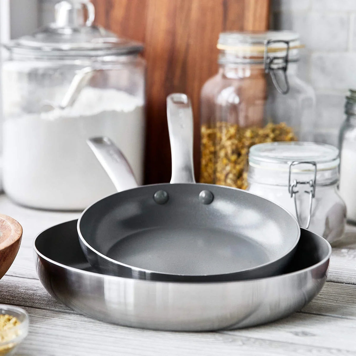GreenPan Chatham Tri-Ply Stainless Steel Healthy Ceramic Nonstick Induction Suitable, 2 Piece Frypan Set, 8" and 10", Silver - image 8