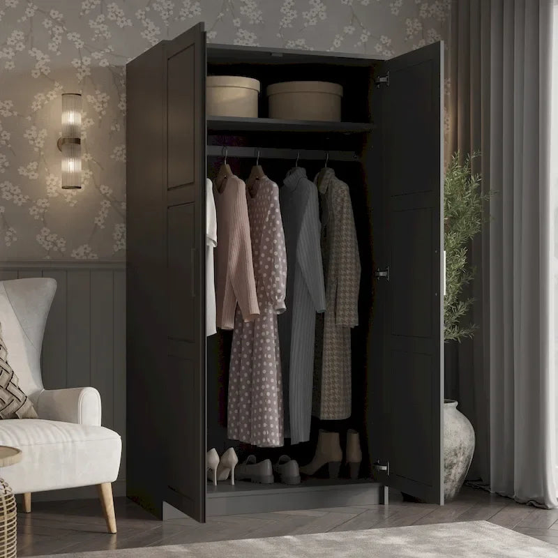 Palace Imports 100% Solid Wood 2-Door Urban Wardrobe Armoire with Solid and Mirrored Doors - image 6