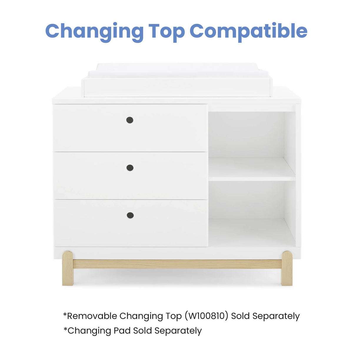 Delta Children Poppy 3 Drawer Dresser with Cubbies and Interlocking Drawers, Bianca White/Natural - image 7