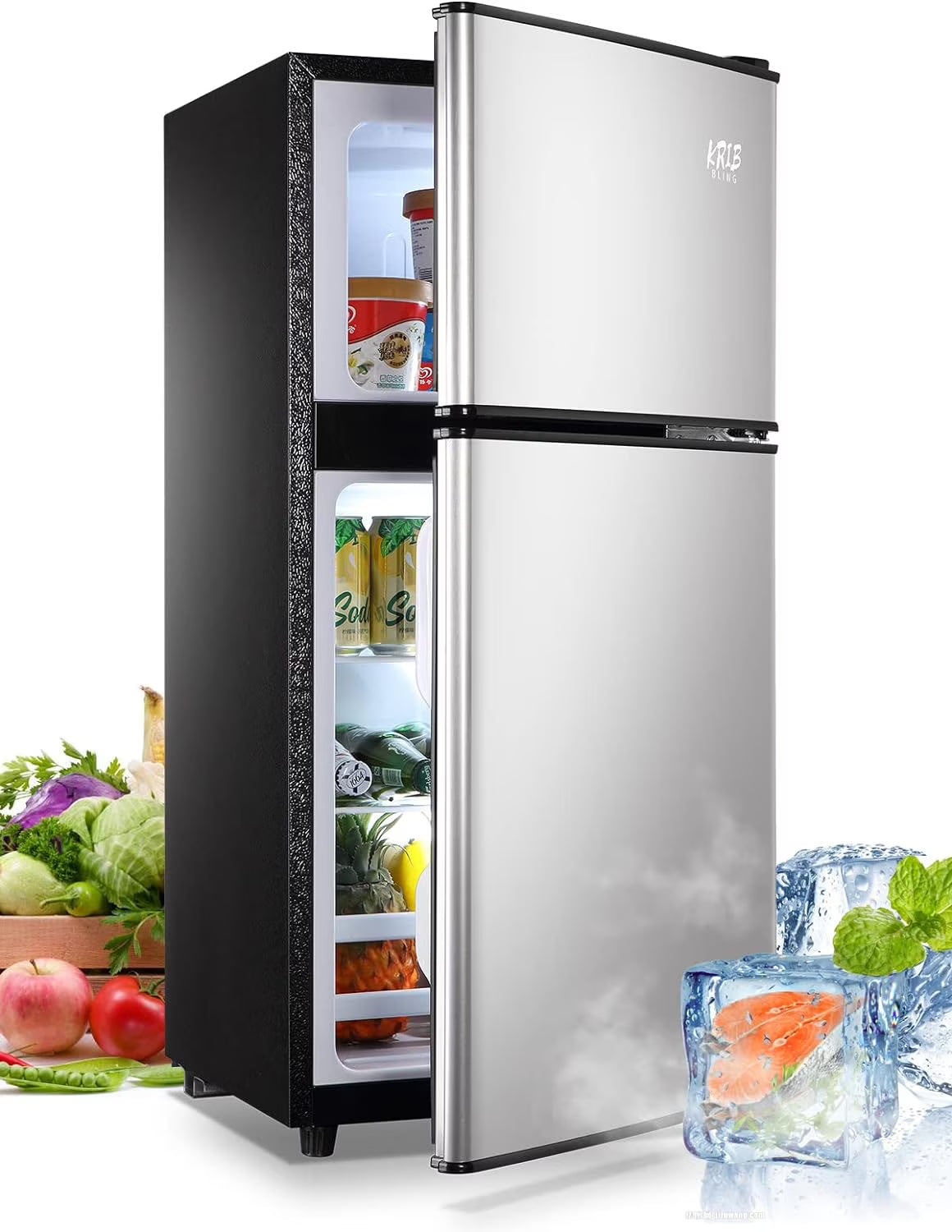 Harper & Bright Designs Double Door Mini Fridge with Freezer, 3.2 Cu.Ft Compact Refrigerator with Adjustable Shelf, Adjustable Thermostat and Reversible Door for Bedroom, Dorm, Home Office, White - image 3