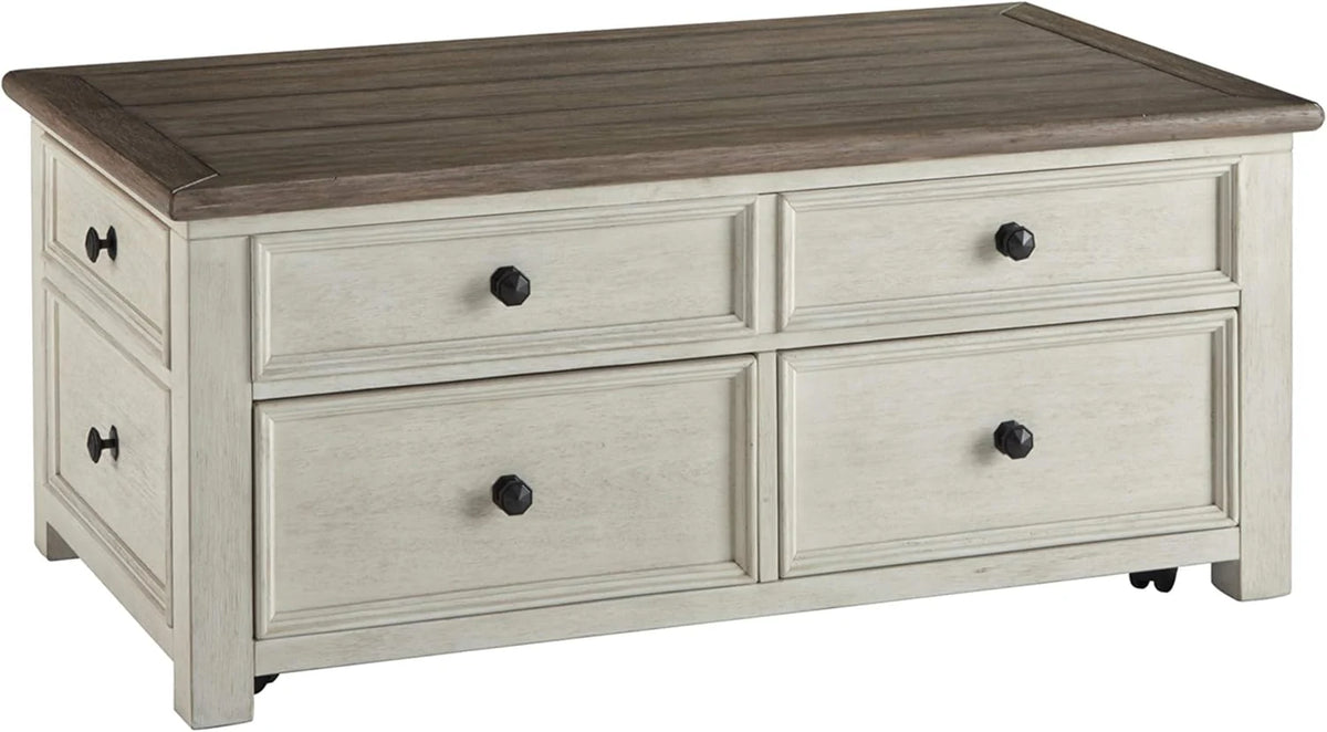 Ashley Bolanburg Lift Top Coffee Table with Drawers, Antique Cream & Brown - image 1