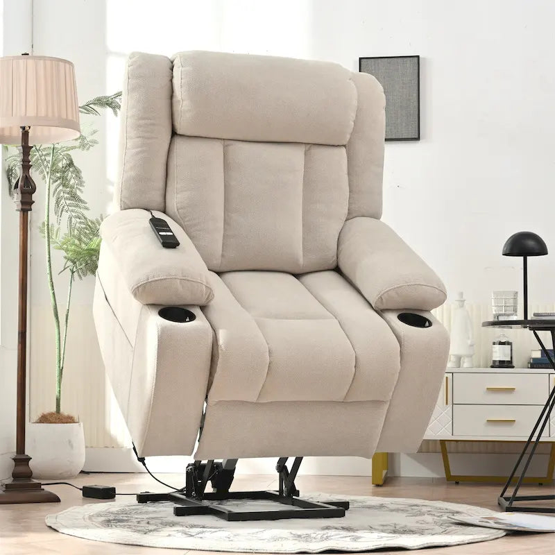 Elevated Recliner Chair for Seniors - Fabric Lift Chair with Extended Footrest, Dual Cup Holders, Side Pockets, and Remote Control - image 2