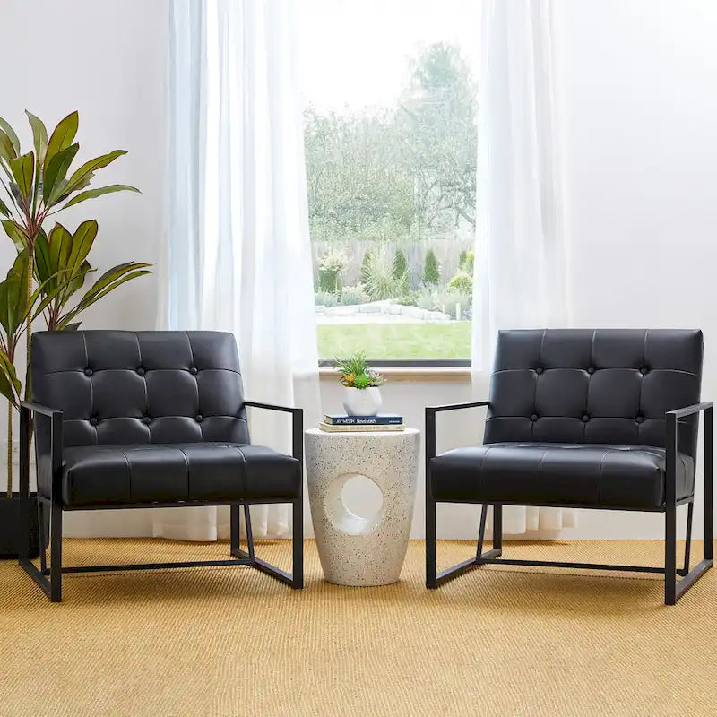 Glitzhome Set of 2 Mid-Century Tufted Accent Chairs in 29.25W PU Leather - image 7