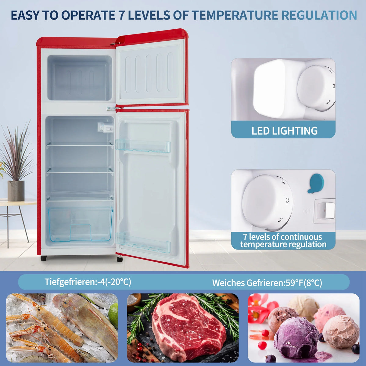 Harper & Bright Designs Double Door Mini Fridge with Freezer, 3.2 Cu.Ft Compact Refrigerator with Adjustable Shelf, Adjustable Thermostat and Reversible Door for Bedroom, Dorm, Home Office, White - image 42