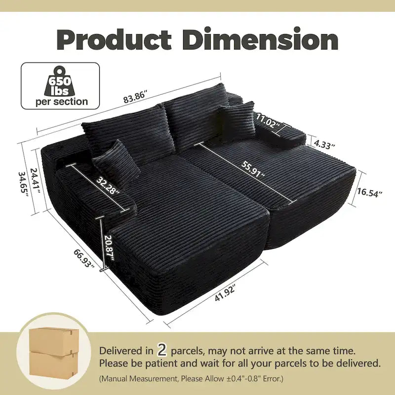 HOOOWOOO Modular Plush Corduroy Sectional Sofa with Cushions - image 24