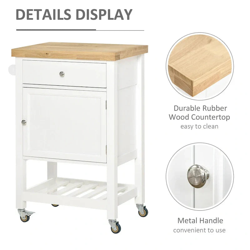 HOMCOM Rolling Kitchen Cart - Versatile Kitchen Island with Smooth Rubberwood Top and Narrow Butcher Block Surface on Wheels - image 7