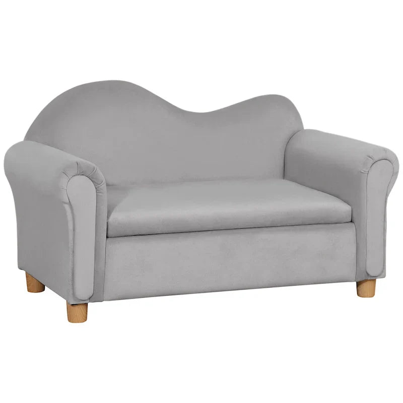 Qaba Kids Sofa with Wooden Armrests - Toddler Couch for Preschool and Kindergarten Rooms Featuring Hidden Storage - image 3