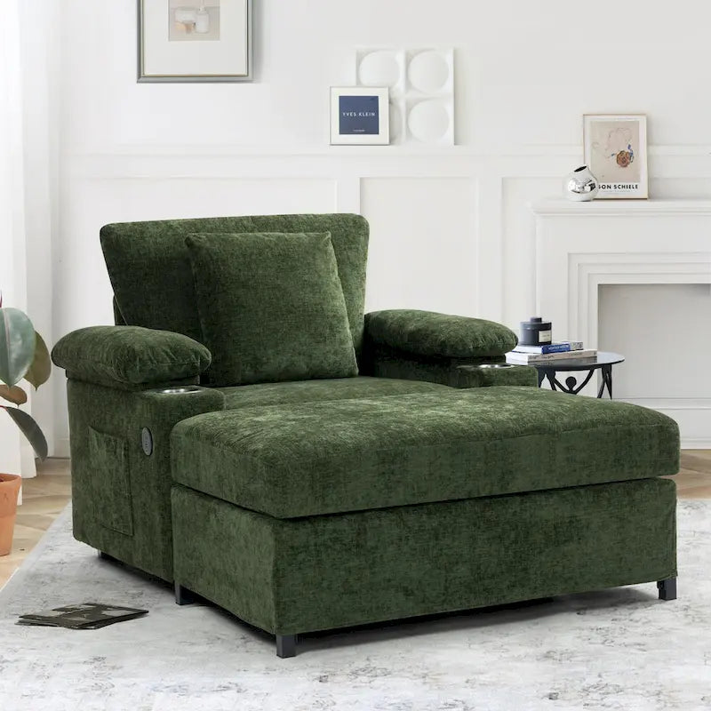 Chenille Oversized Chair Set with Ottoman and USB Charging Port - image 1