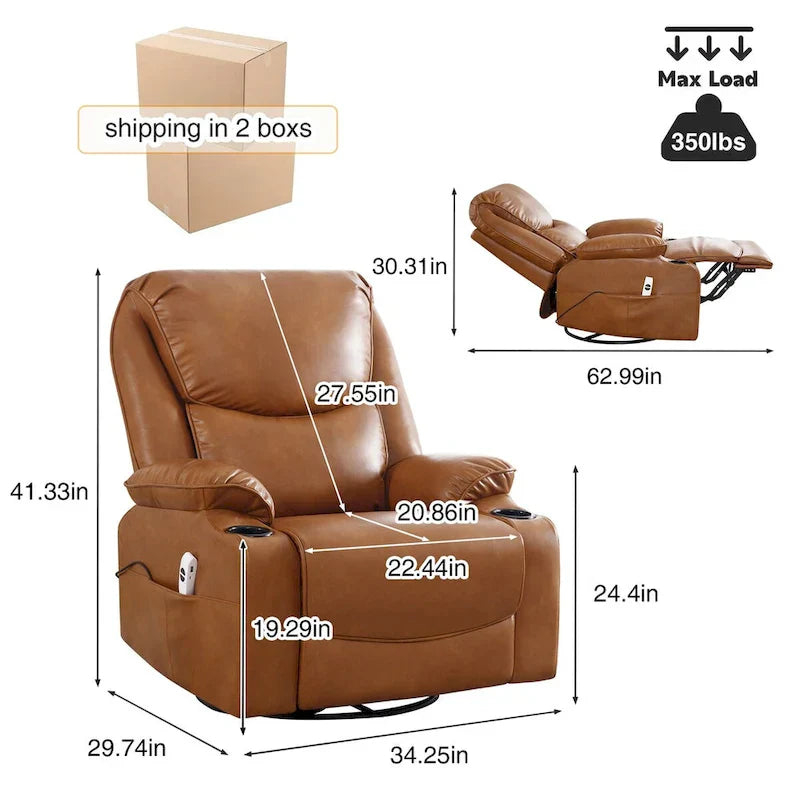 HOMYKA 34.2-Inch Wide Faux Leather Swivel Rocking Power Recliner Chair with USB Charging Port - image 16
