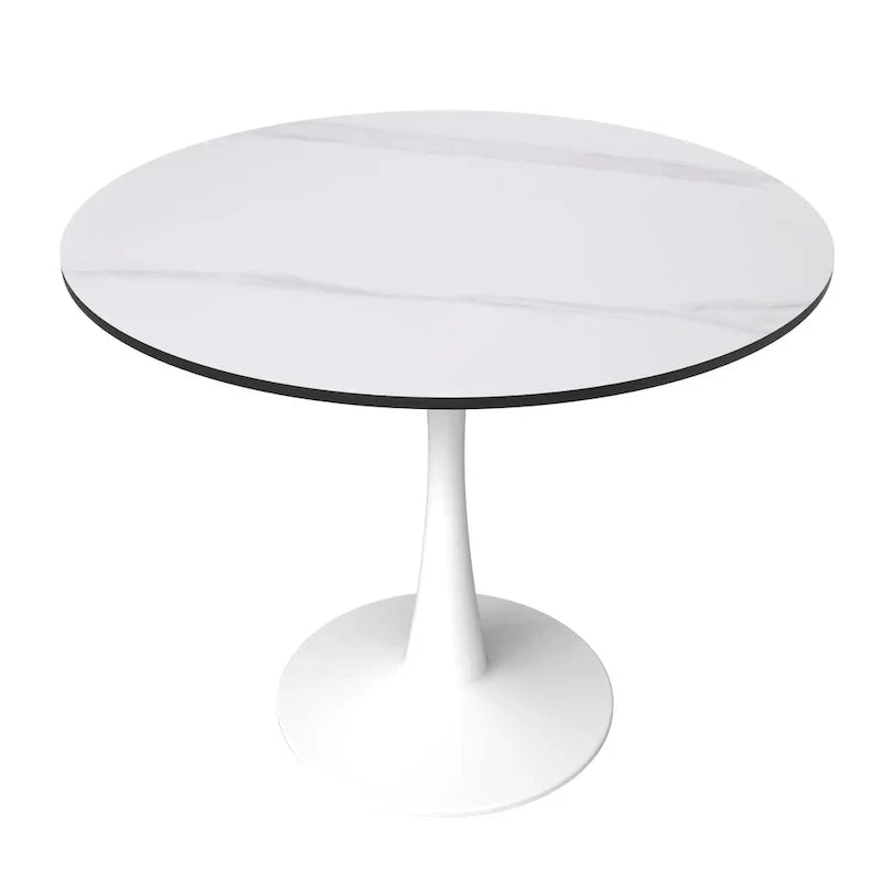 Bristol 35-Inch Round Dining Table for 4 with Sintered Stone Top and White Stainless Steel Pedestal Base - image 13