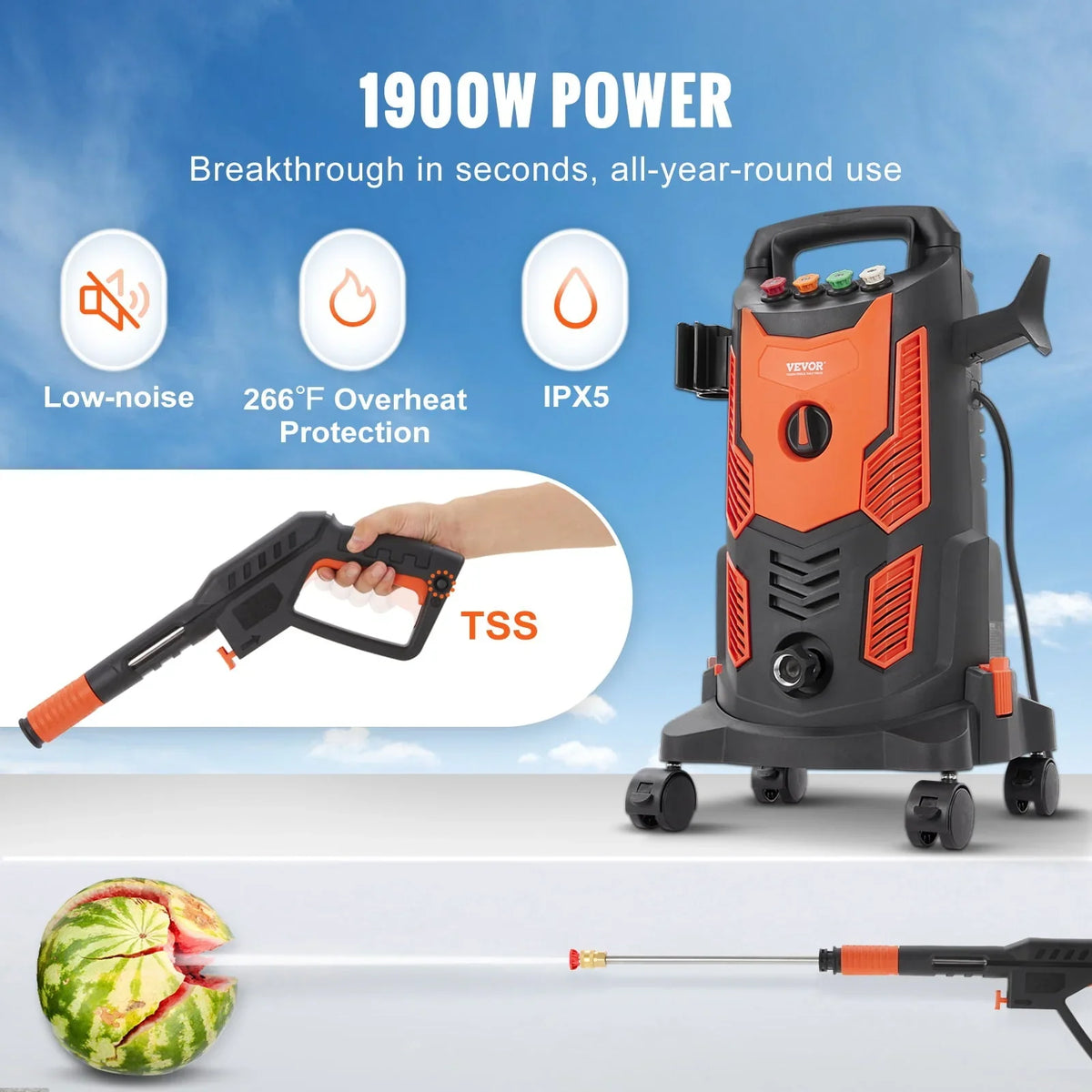 BENTISM Electric Pressure Washer 2300 PSI 1.9 GPM 1900W Cold Water Wheeled - image 3