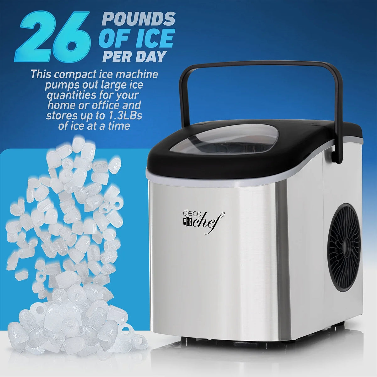 Deco Compact Countertop Ice Maker, 26LBs in 24HRs, 9 Bullet Ice Cubes Ready in 6 Minutes, Stainless Steel - image 9