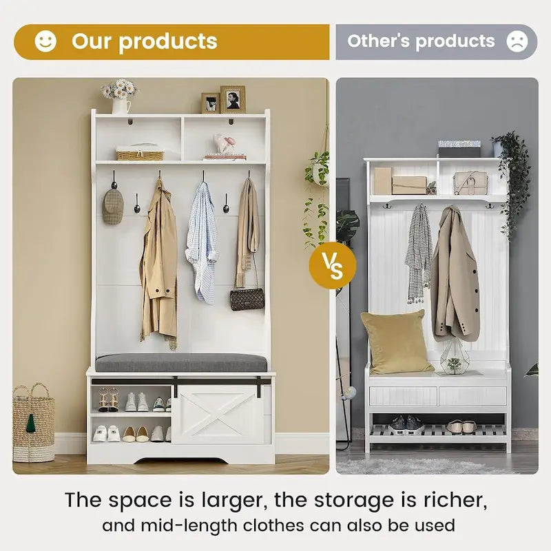 Barn Door Hall Tree with Bench and Shoe Storage Coat Rack - image 6