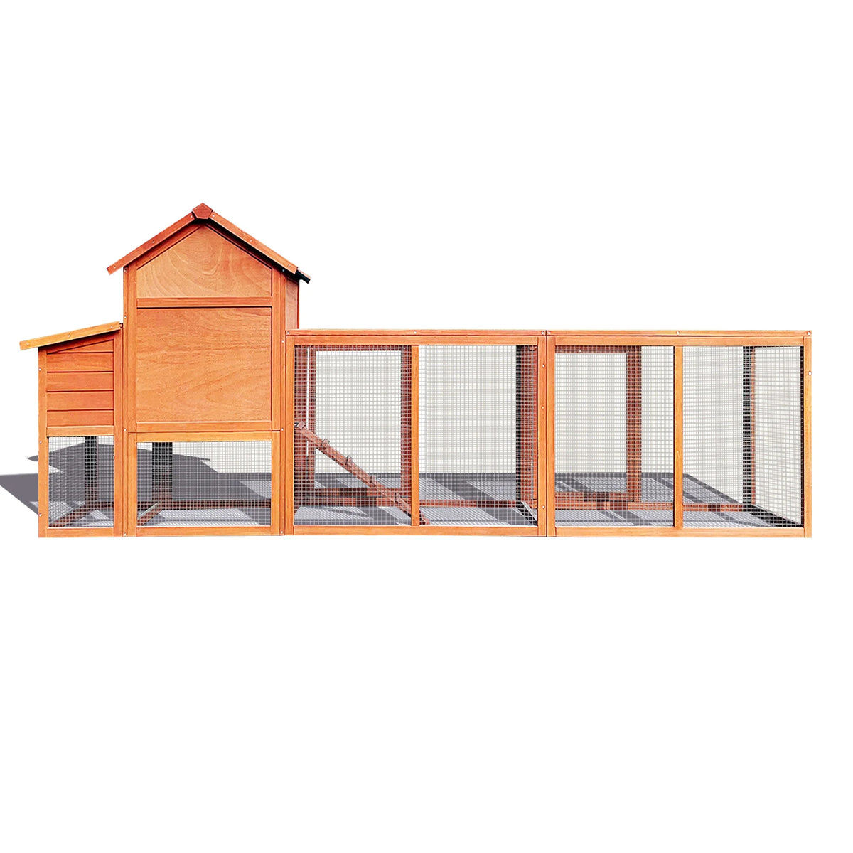 Pefilos 112" Large Rabbit Hutch Outdoor Wood Chicken Coop, Hen House with Nest Box, Wire Fence Poultry Cage, Orange - image 8