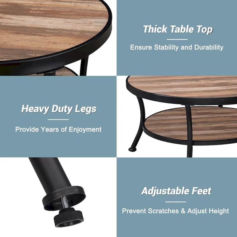 Myhozm Industrial Round Metal Coffee Table with Shelf – Perfect for Living Room, Home Office, and Bedroom - image 9