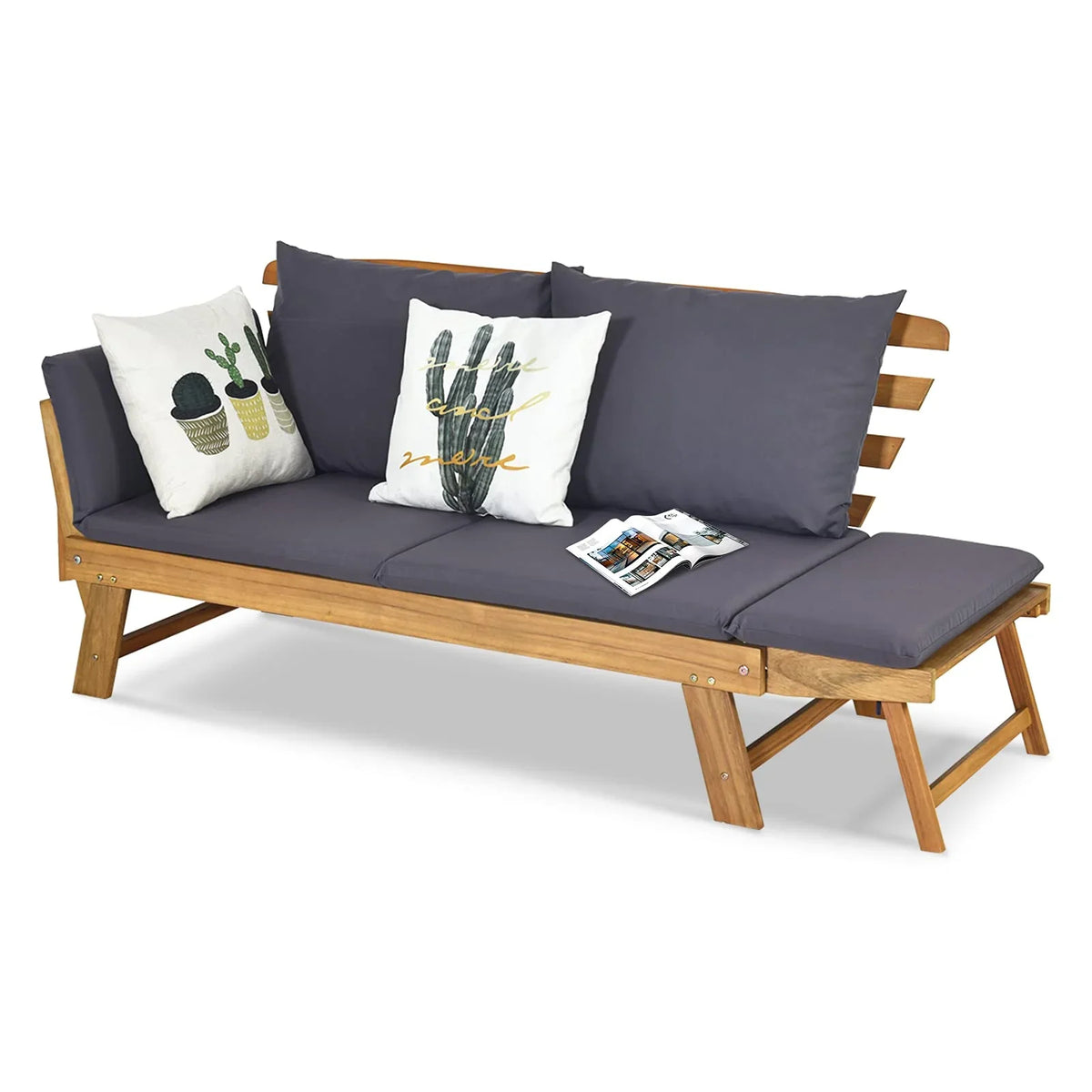 Outdoor Convertible Acacia Wood Daybed, Couch Sofa Bed w/Adjustable Armrest - image 3