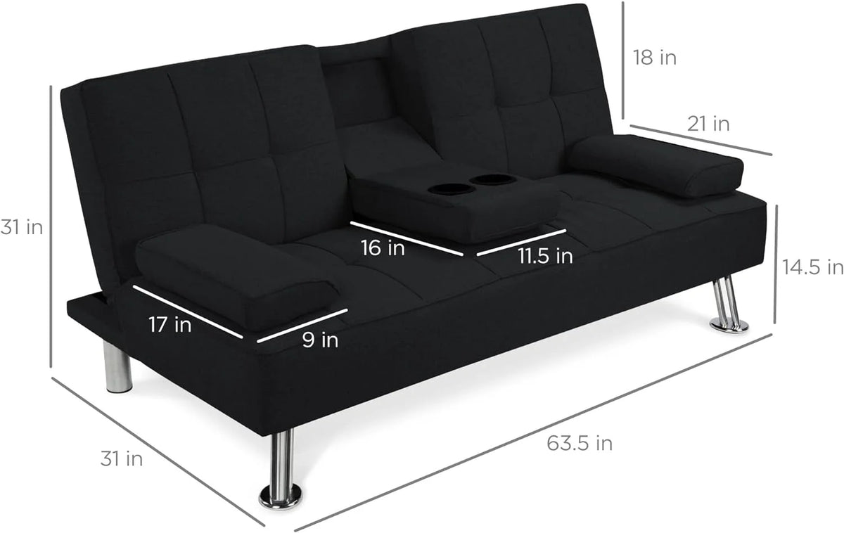 Best Choice Products Linen Upholstered Modern Convertible Folding Futon Sofa Bed for Compact Living Space, Apartment, Dorm, Bonus Room w/Removable Armrests, Metal Legs, 2 Cupholders - Gray - image 29