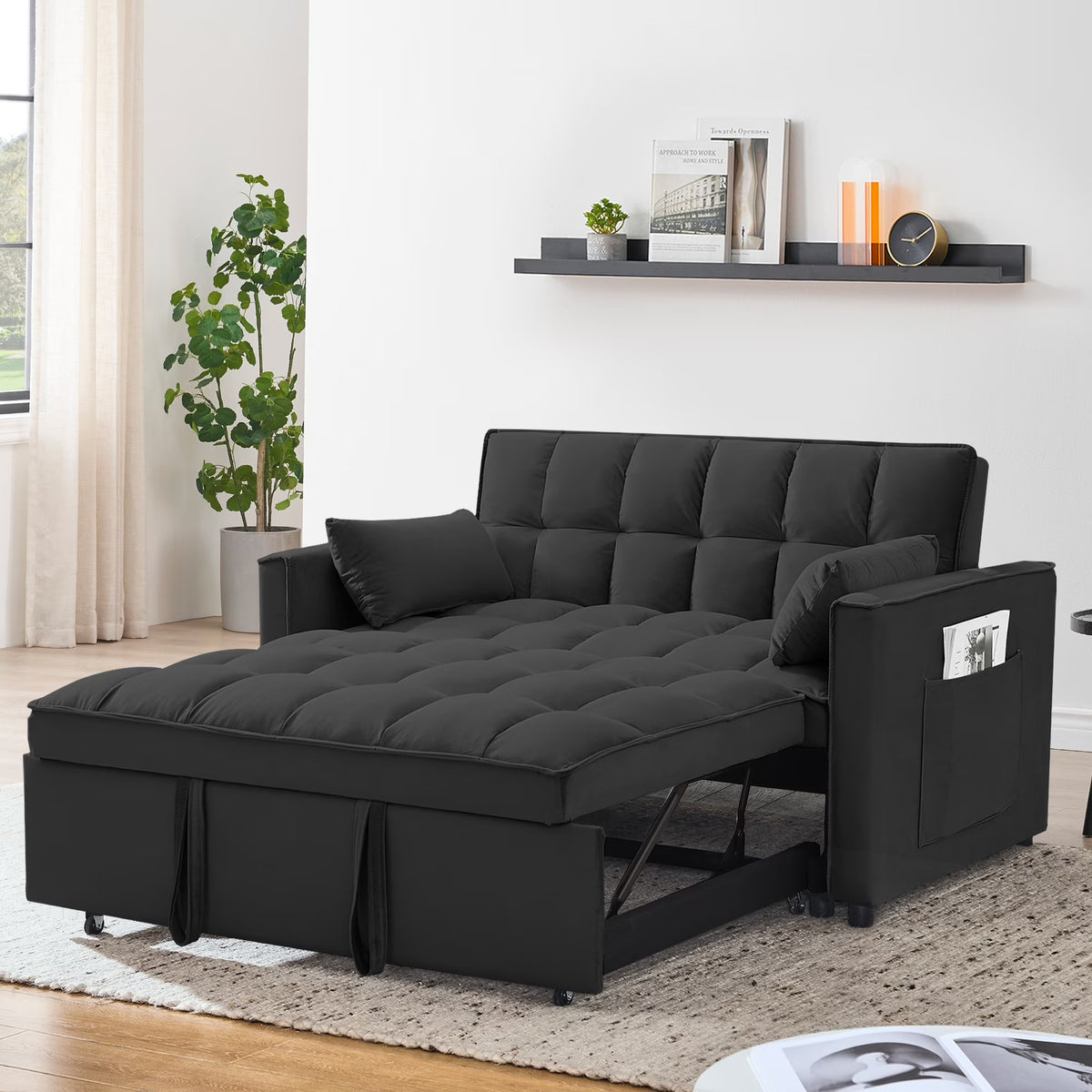 55 in Convertible Futon Sofa Bed, Modern Loveseat Sleeper Sofa Couch with Pull - Out Sofa Bed for Living Room, Small - image 1