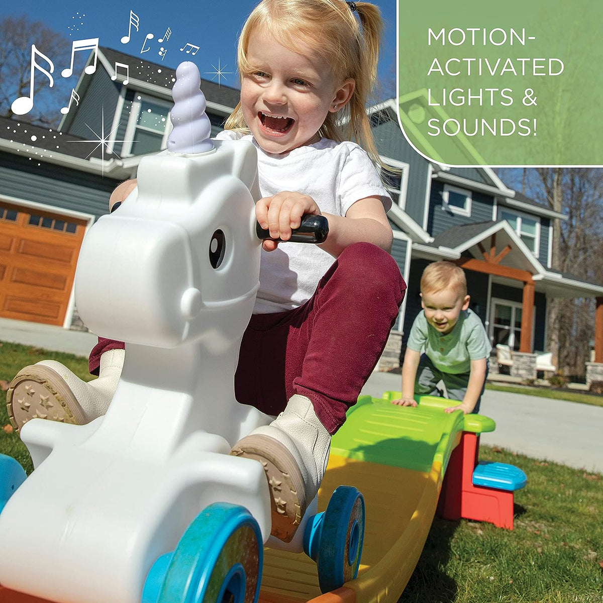 Kids Unicorn Up and Down Roller Coaster Toy, Ride Stroller, Indoor/Outdoor Toy Set - image 2