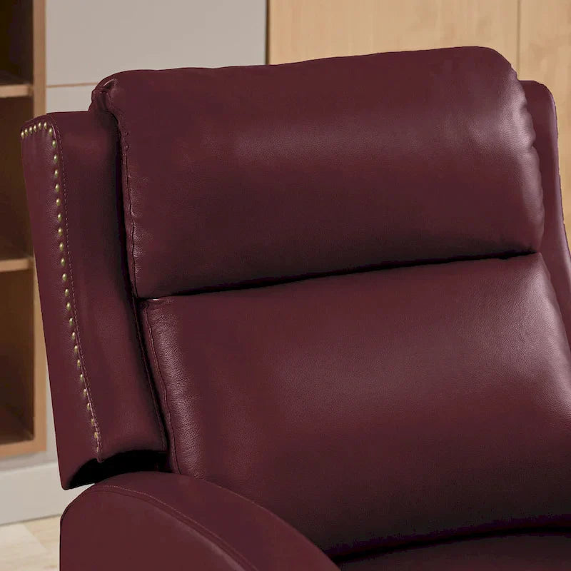 Authentic Leather Pushback Recliner with Adjustable Seat Back and Sturdy Wooden Legs - image 38
