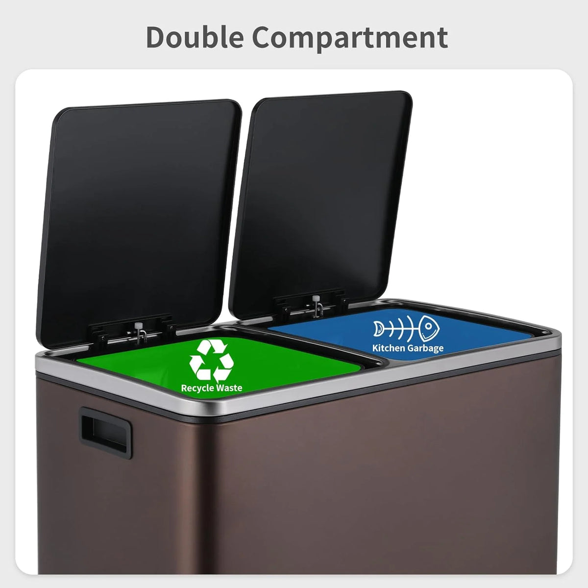 Arlopu 60 L/16 gal Dual Trash Can, Stainless Steel Garbage Can for Kitchen, Recycle Bin with Lid - image 33