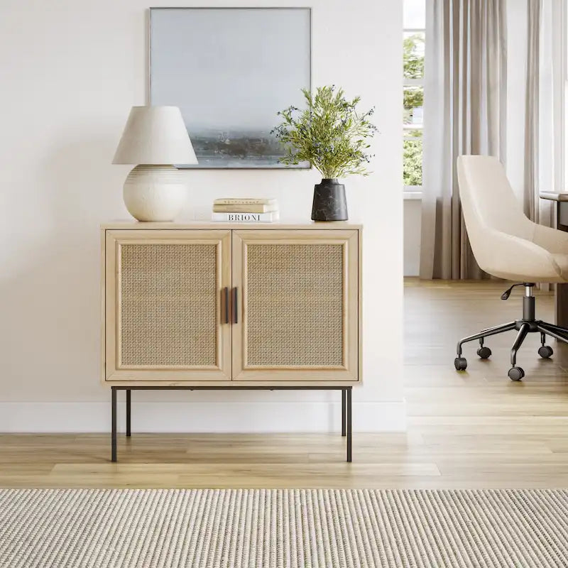 2-Door Rattan Storage Cabinet with Sideboard Design - image 4