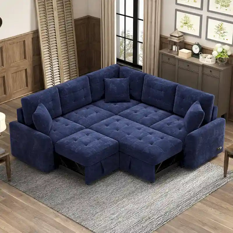Roomfitters L-Shaped Pull-Out Sofa Bed with Wheels, USB Ports, and Power Outlets – Versatile Sleeper Sofa for Ultimate Living Room Comfort - image 1