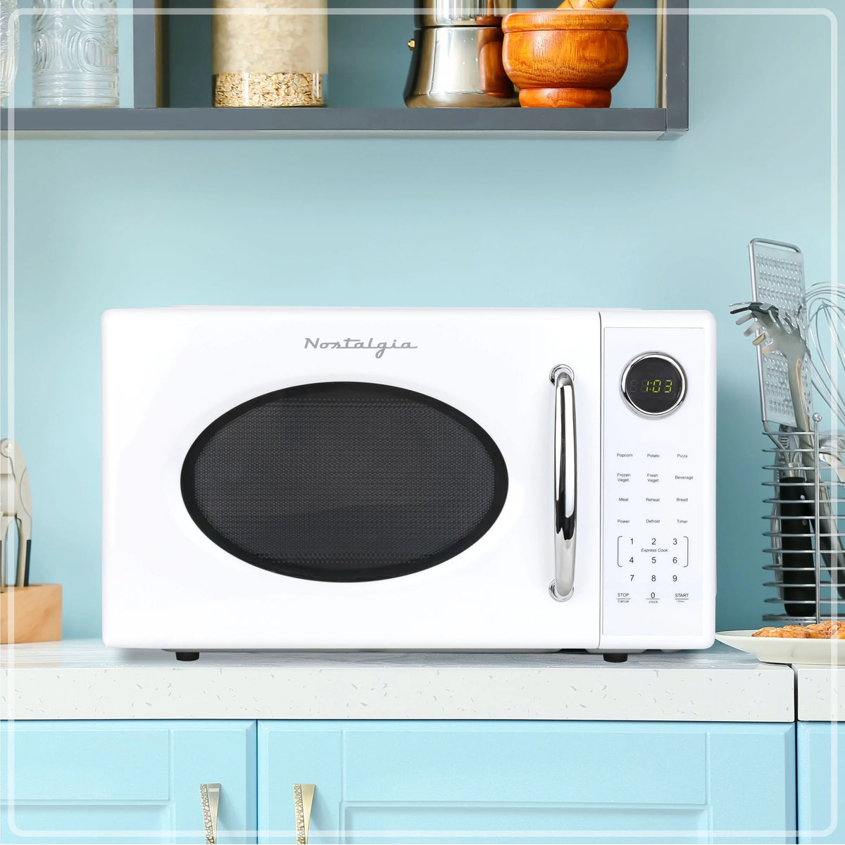 Nostalgia Retro Microwave Oven - 1.1 Cu Ft & 1000-Watt Countertop Size with Glass Turntable, Child Safety Lock, 8 Auto-Cook Programs & Digital Clock - Black - image 24