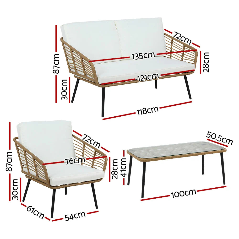 Gardeon 4-Piece Outdoor Sofa Set Rattan Lounge Setting Table Chairs - image 2