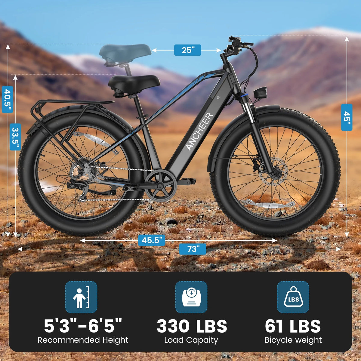 ANCHEER Electric Bike for Adults Peak 1000W Electric Bicycle 48V 15AH Battery Electric Bike 26" x 4.0" Fat Tire - image 29