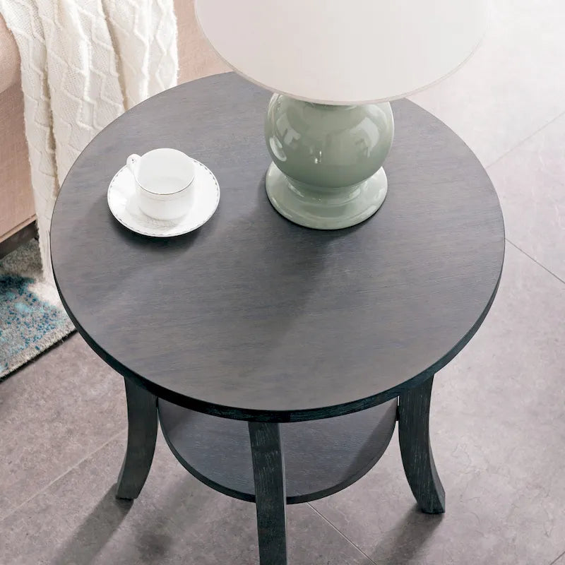 Round Side Table with Shelf and Solid Wood Construction - image 7