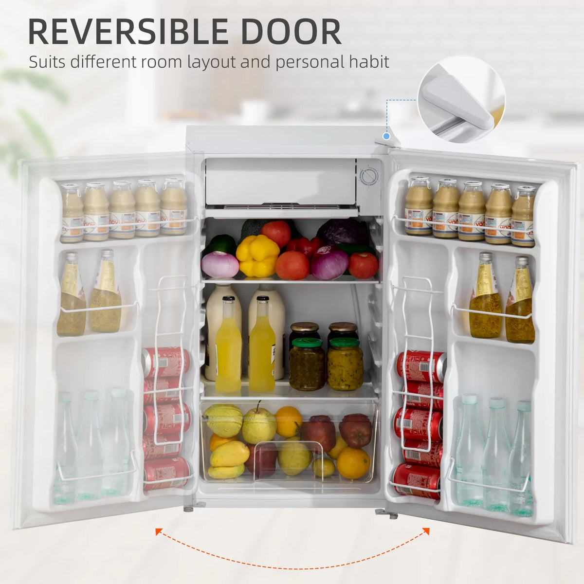 Harper & Bright Designs Double Door Mini Fridge with Freezer, 3.2 Cu.Ft Compact Refrigerator with Adjustable Shelf, Adjustable Thermostat and Reversible Door for Bedroom, Dorm, Home Office, White - image 23