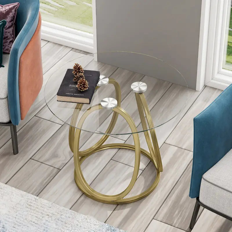 Myhozm Glass Side Table for Living Room with Sturdy Metal Frame - image 7