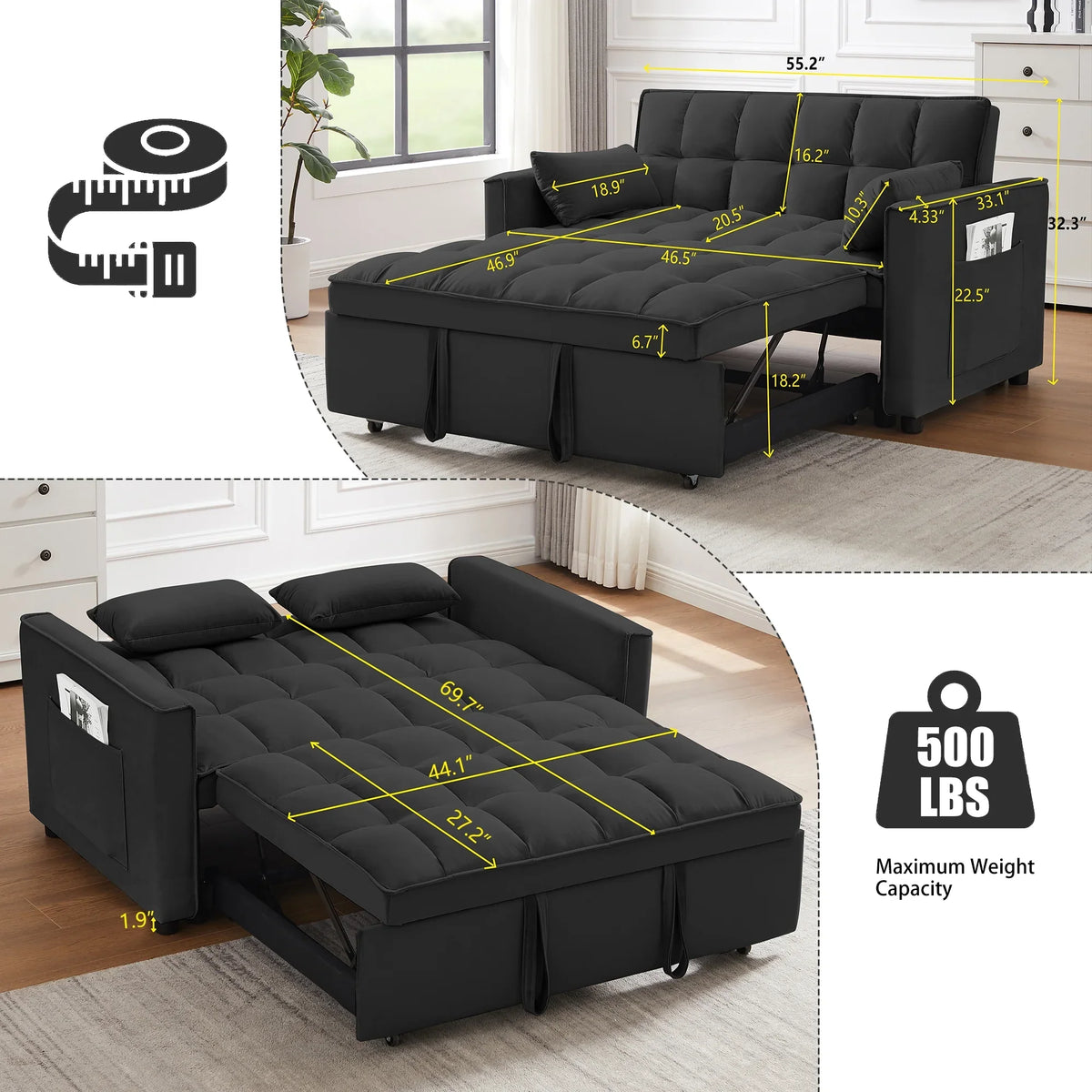 55 in Convertible Futon Sofa Bed, Modern Loveseat Sleeper Sofa Couch with Pull - Out Sofa Bed for Living Room, Small - image 7