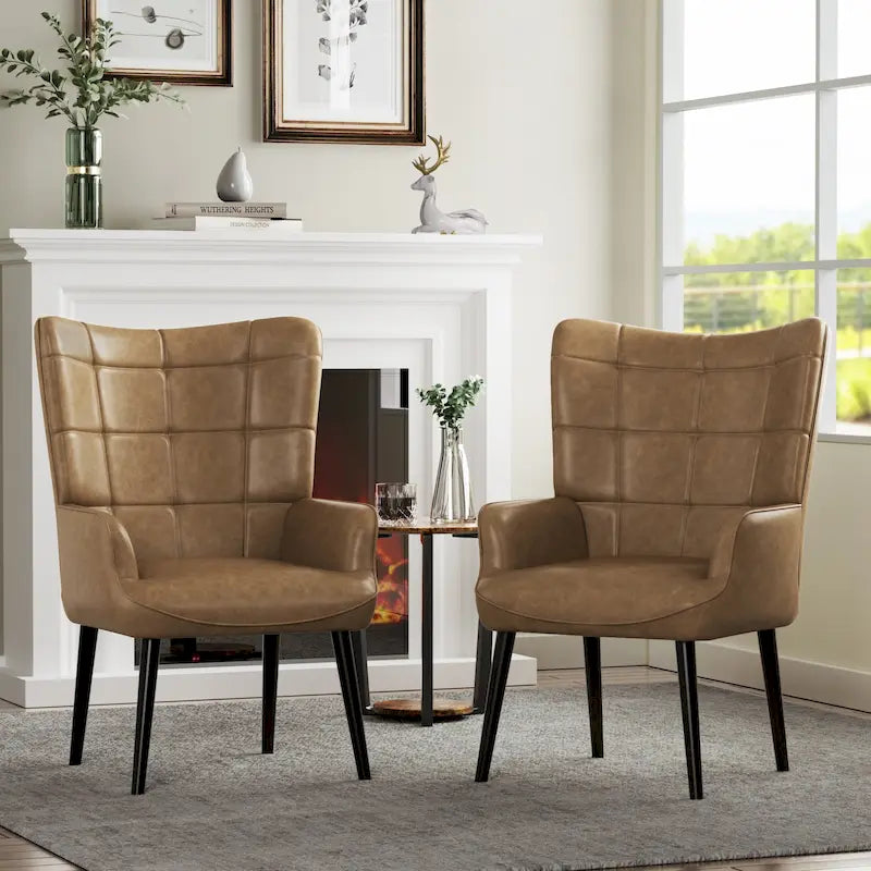 Set of 2 High-Back Tufted Accent Chairs in Cream, Brown, and Taupe - image 4