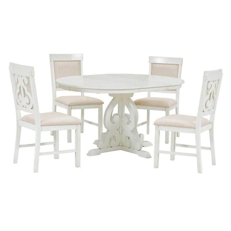 Vintage White 5-Piece Wooden Dining Set with Extendable Table and 4 Chairs - image 10