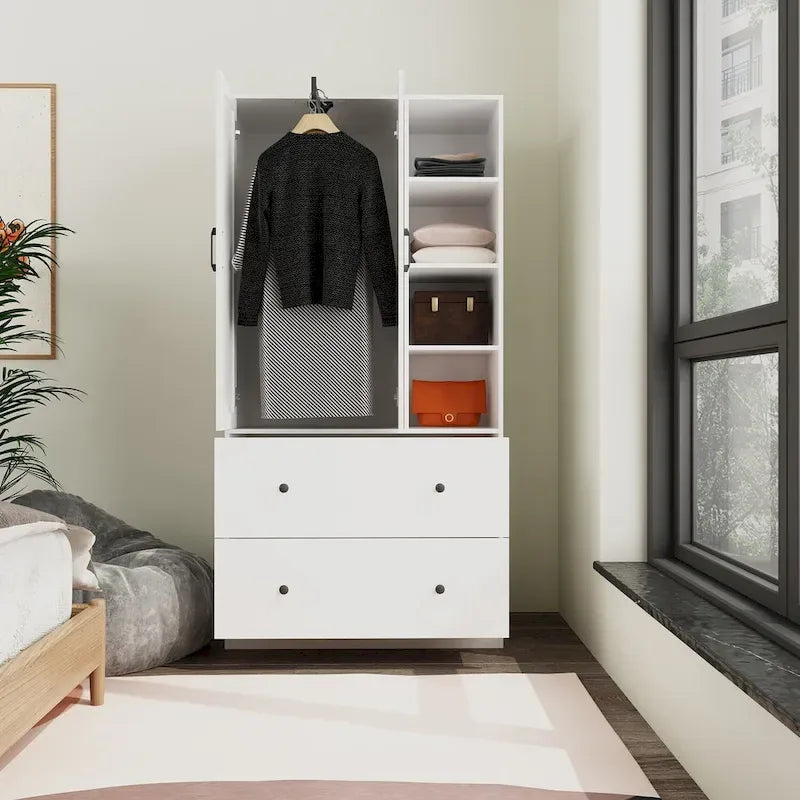Modern Wardrobe Armoire with Mirror Door Drawers and Shelves - image 37