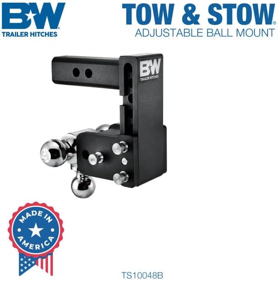 Tow & Stow Adjustable Trailer Hitch Ball Mount - Fits 2" Receiver, Tri-Ball (1-7/8" x 2" x 2-5/16"), 5" Drop, 10,000 GTW - TS10048B - image 3