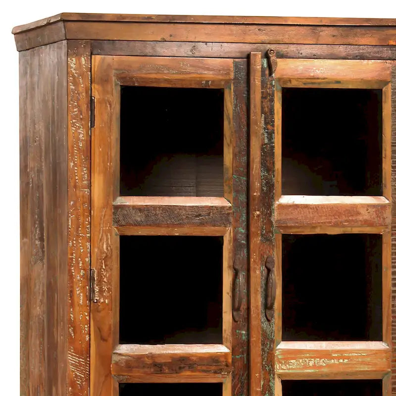 84-Inch Tall Distressed Mango Wood and Glass Storage Cabinet with Reclaimed Finish - image 4