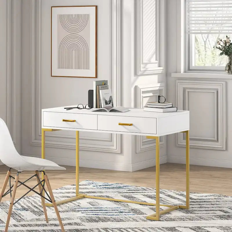 Contemporary Writing Desk with 2 Drawers for Bedroom and Home Office - image 1